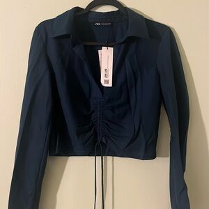 Zara green scrunch cropped blouse top